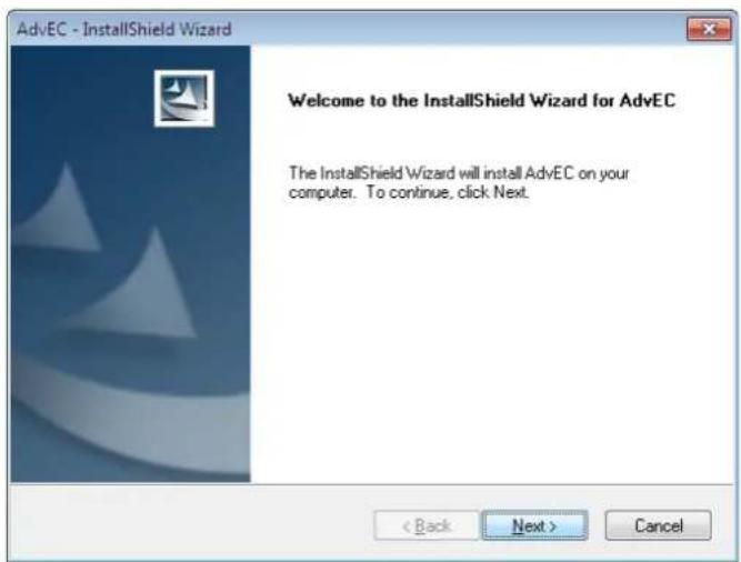 AdvEC - InstallShield Wizard Welcome to the InstallShield Wizard for AdvEC The InstallShield Wizard will install AdvEC on your computer. To continue, click Next.