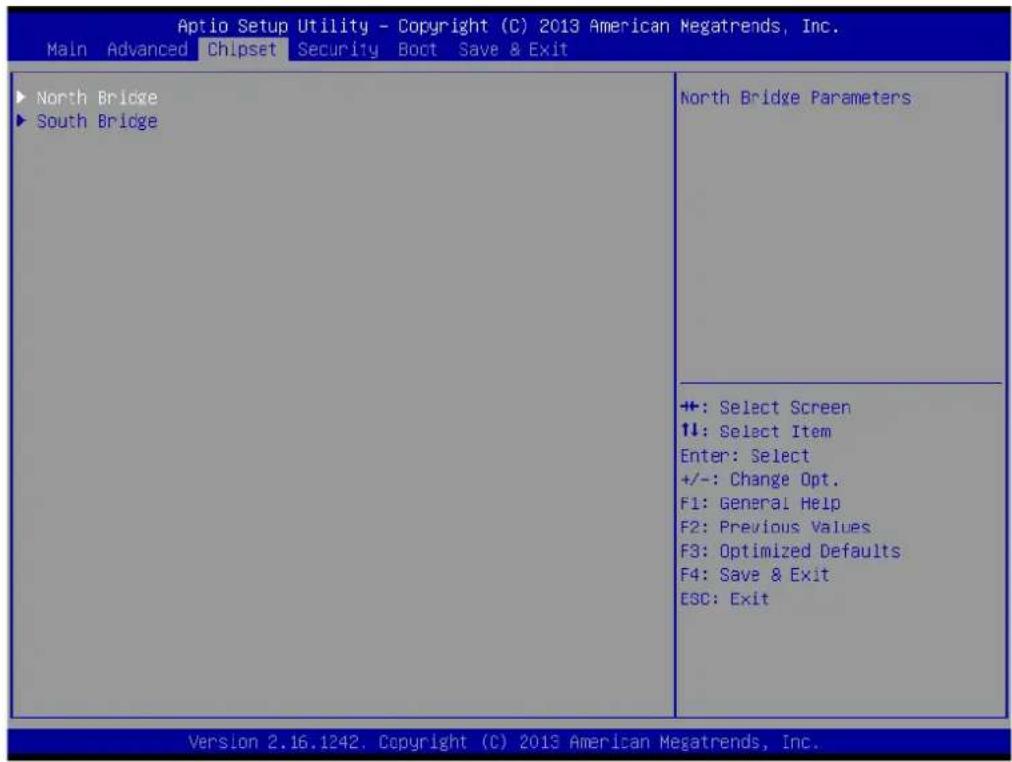 Aptio Setup Utility - Copyright (C) 2013 American Megatrends, Inc. Main Advanced Chipset Security Boot Save & Exit North Bridge South Bridge North Bridge Parameters +: Select Screen 1↓: Select Item Enter: Select +/-: Change Opt. F1: General Help F2: Previous Values F3: Optimized Defaults F4: Save & Exit ESC: Exit Version 2.16.1242. Copyright (C) 2013 American Megatrends, Inc.