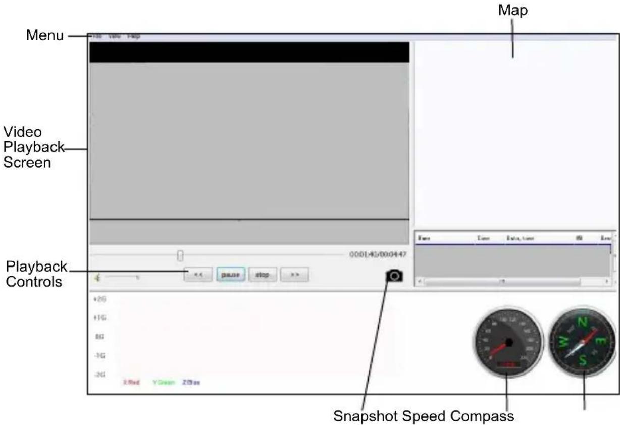 Menu Video Playback Screen Playback Controls Map 000140/000447 +2G +1G 8G -1G -2G 3.5rad YGreen 20ns Snapshot Speed Compass