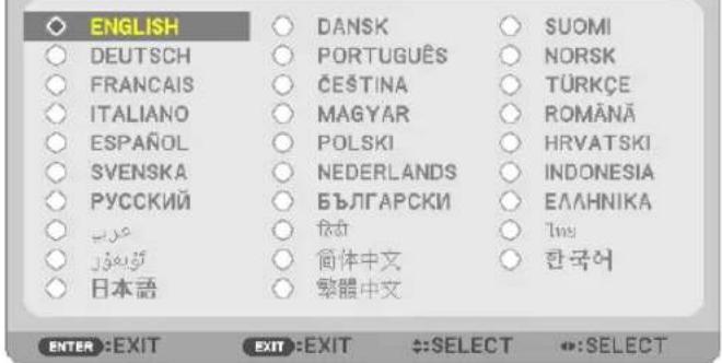 ENGLISH DEUTSCH FRANCAIS ITALIANO ESPAÑOL SVENSKA PYCCKIN عربية يُؤْرَهُ 日本語 DANSK PORTUGUÊS ČEŠTINA MAGYAR POLSKI NEDERLANDS БЪЛГАРСКИ شَلْمَا 简体中文 繁體中文 SUOMI NORSK TÜRKÇE ROMÄNÄ HRVATSKI INDONESIA ЕЛАННИКА الله 한국어 ENTER :EXIT EXIT :EXIT #:SELECT #:SELECT