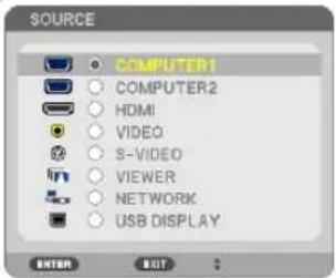 SOURCE COMPUTER1 COMPUTER2 HDMI VIDEO S-VIDEO VIEWER NETWORK USB DISPLAY ENTER EXIT