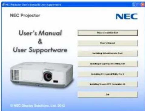 NEC Projector User's Manual & User Supportware NEC User's Manual & User Supportware Please Print In-Print User's Manual Installing Install-Inventive Fod Installing Image Express (MBS) Bus Installing PC Control (MMS) Box 1 Installing Waste FFT Coatings 3D End © NEC Display Solutions, LMI, 2012