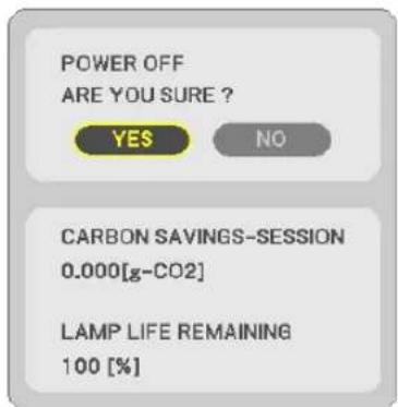 POWER OFF ARE YOU SURE ? YES NO CARBON SAVINGS-SESSION 0.000[g-CO2] LAMP LIFE REMAINING 100 [%]