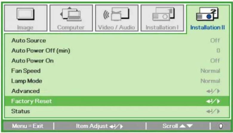 VIVITEK D330WX - Factory Reset - 1