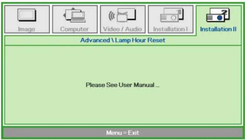 VIVITEK D330WX - Lamp Hour Reset - 1