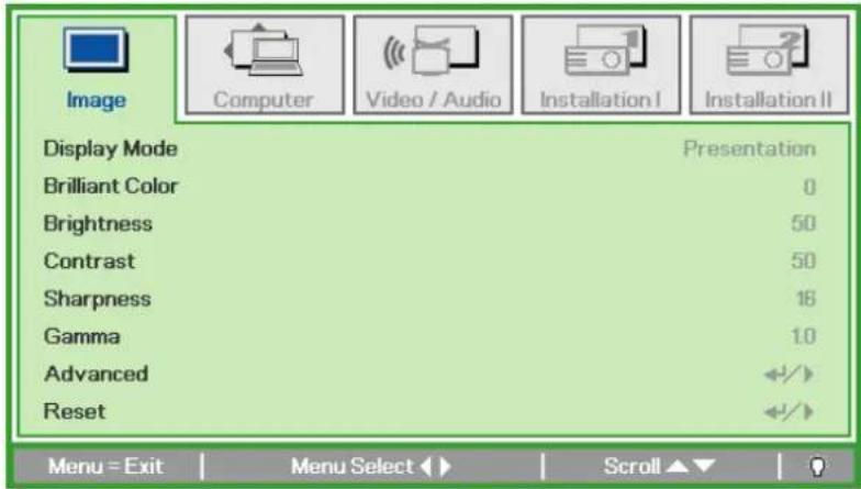 VIVITEK D330WX - Image Menu - 1