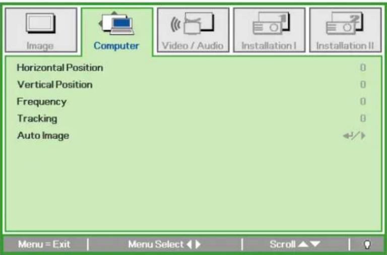 VIVITEK D330WX - Computer Menu - 1