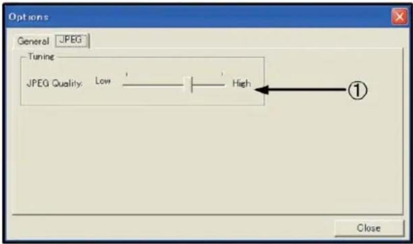 Options General JPEG Tuning JPEG Quality: Low High ① Close