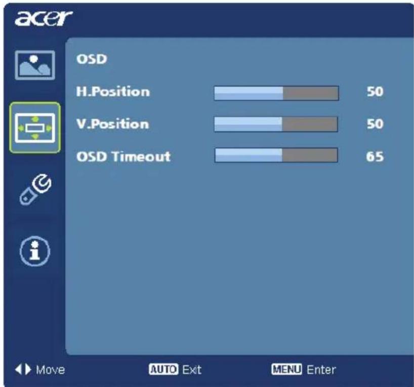 ACER H223H - Adjusting the OSD position - 1