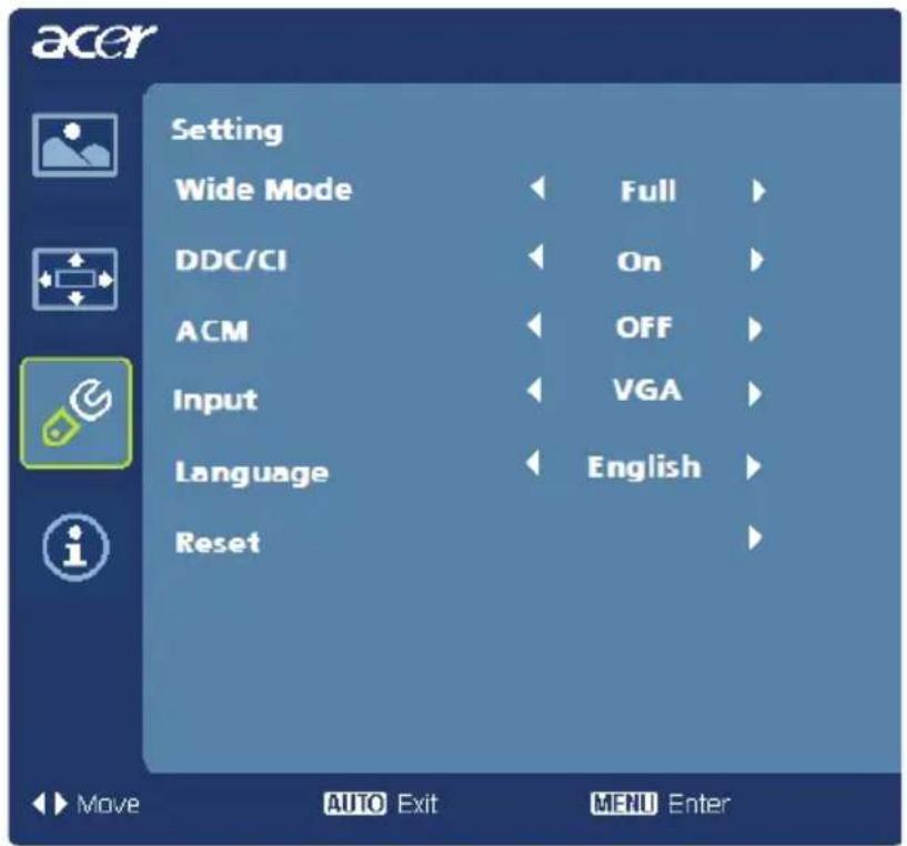 ACER H223H - Adjusting the setting - 1