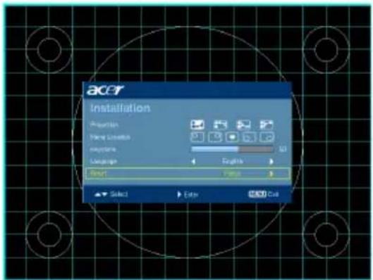 ACER Installation Proportion Diming Dimensions Language Language Font English Font Select Enter OK/OK/OK