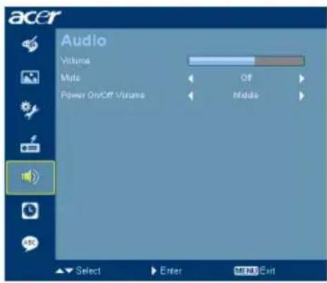 acer Audio Volume Multi Power On/Off Vitrums Off Middle Select Enter Next Exit