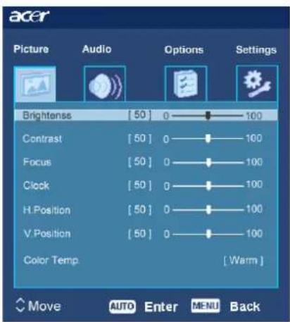 ACER Ferrari F20 - OSD Menu - 1
