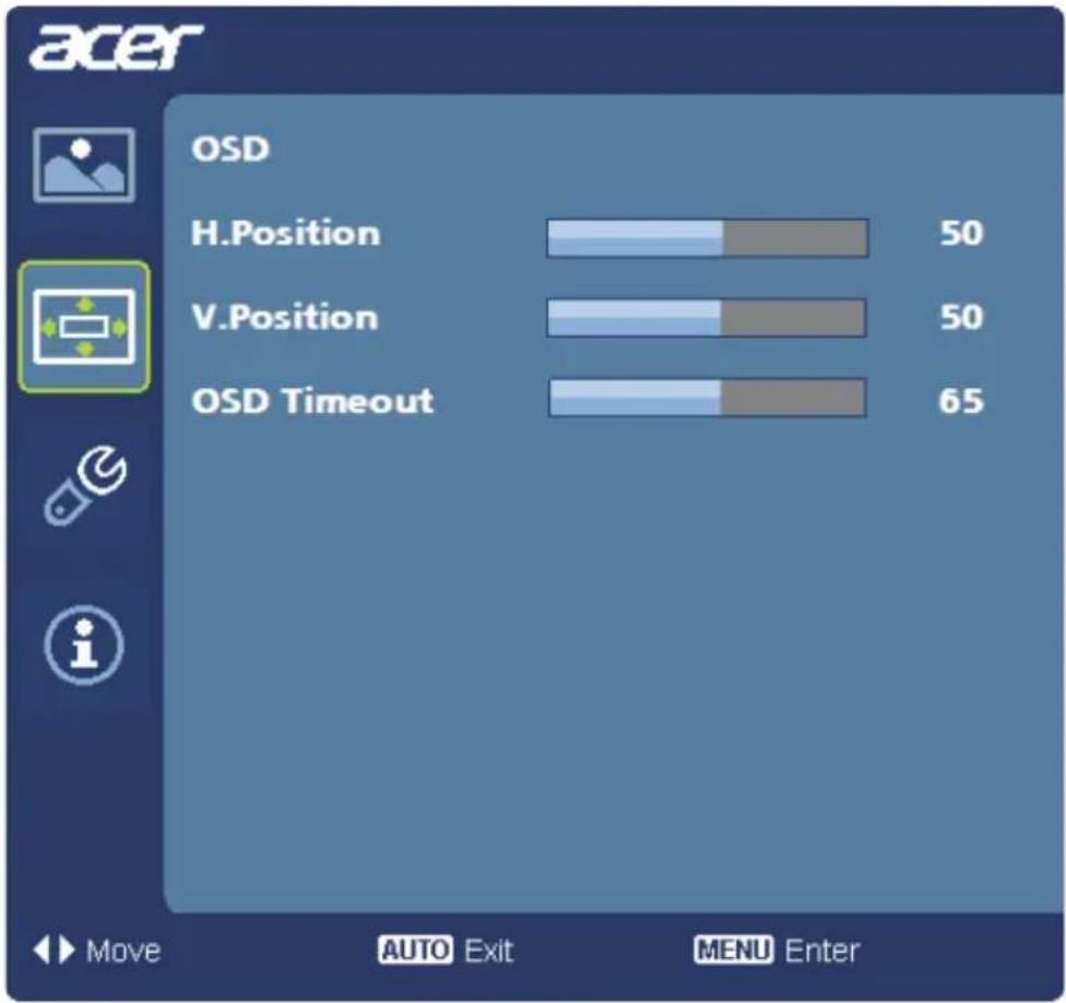 ACER S271H - Adjusting the OSD position - 1