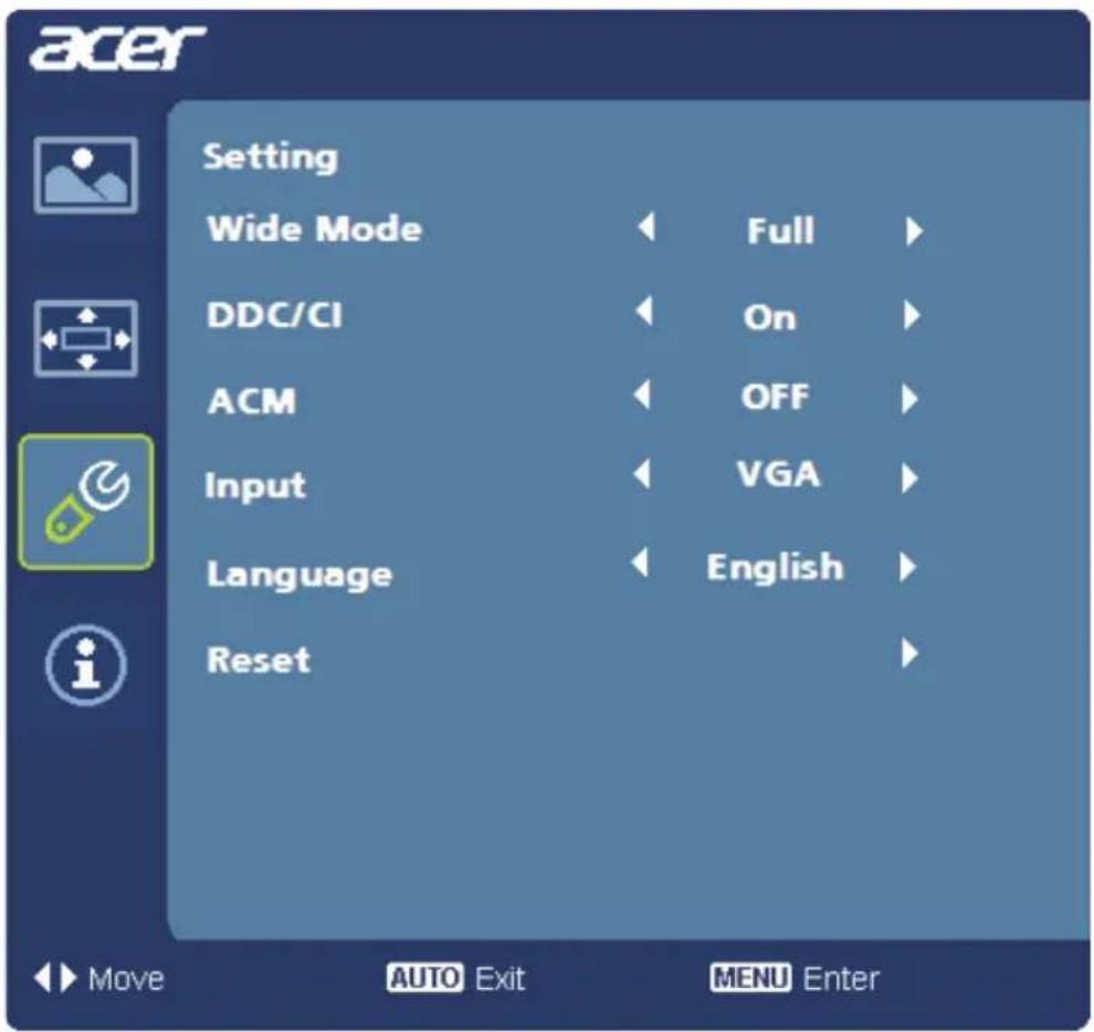 ACER S271H - Adjusting the setting - 1