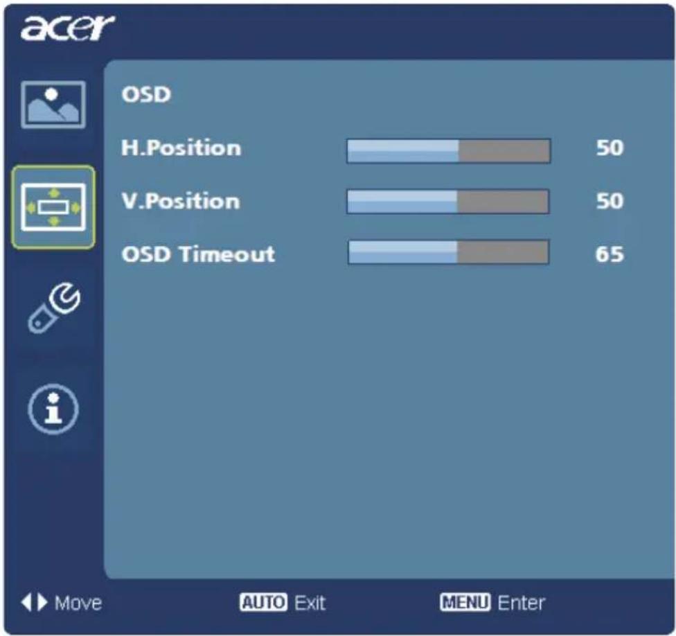 ACER S242H - Adjusting the OSD position - 1