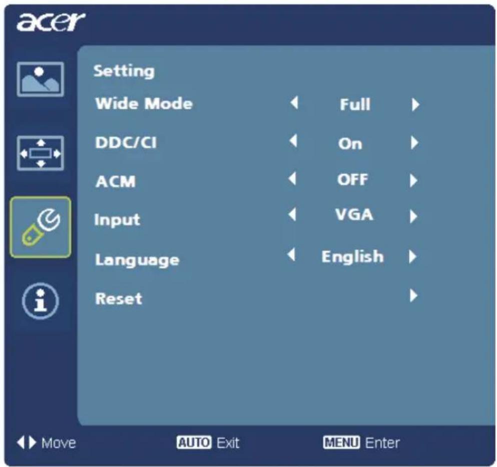 ACER S242H - Adjusting the setting - 1