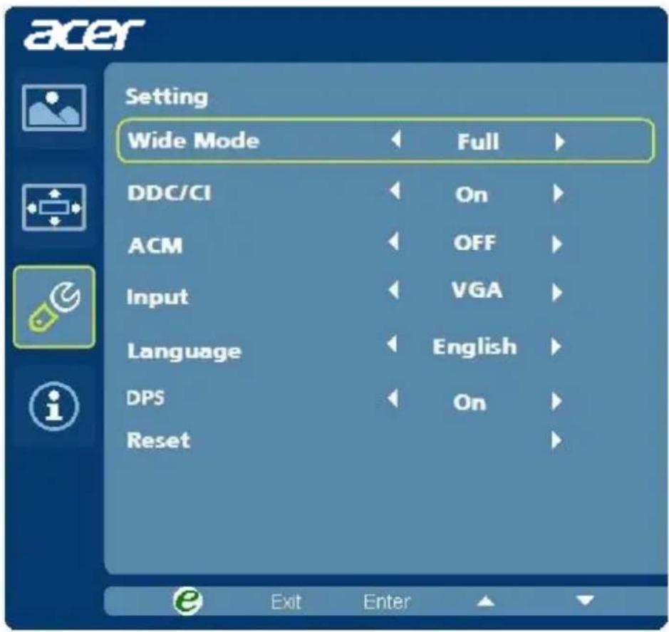 ACER H276HL - Adjusting the setting - 1