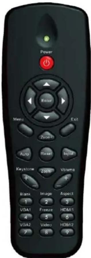 Power Enter Menu Exit Zoom+ Auto Reset Input Keystone 200M Volumes Blank Image Aspect 1 2 3 VGA1 Freeze HDMI1 4 5 6 VGA2 Video HDMI2 7 8 9