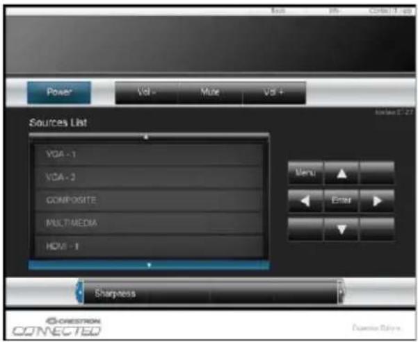 Power Vol - Mule Vol + Sources List VDA - 1 VDA - 2 COMPOSITE MULTIMEDIA HDMI - 1 Menu Enter Sharpness @CHESTROM CONNECTED Excessive Returns