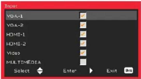 Input VGA-1 VGA-2 HDMI-1 HDMI-2 Video MULTIMEDIA Select Enter Exit Unt