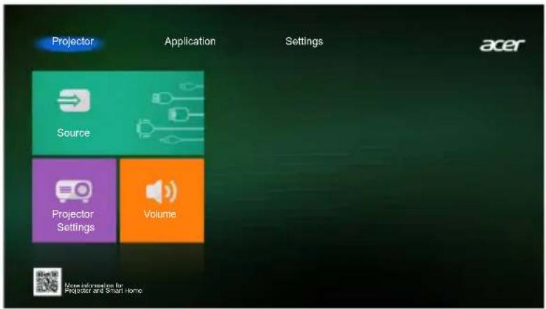 Projector Application Settings acer Source Projector Settings Volume More information for Projector and Smart Home