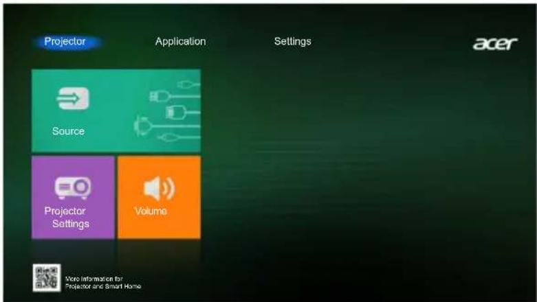 Projector Application Settings acer Source Projector Settings Volume Vero Information for Projector and Smart Home