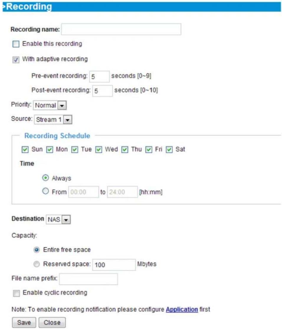 Vivotek IP8331 - Recording Settings - 1