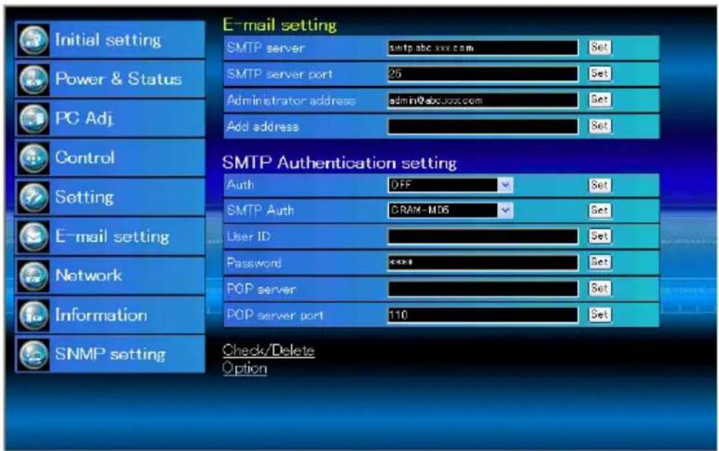 Christie L2K1500 - E-mail setting - 1