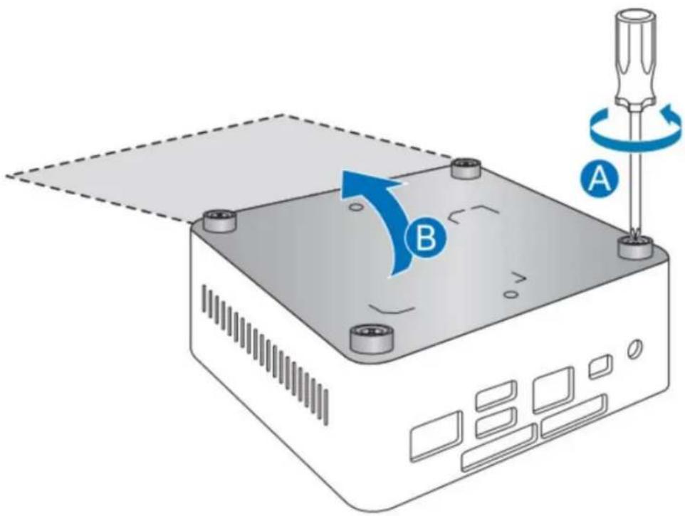 Diagram showing a device with labeled components A and B, indicating a mechanical or electrical component assembly.