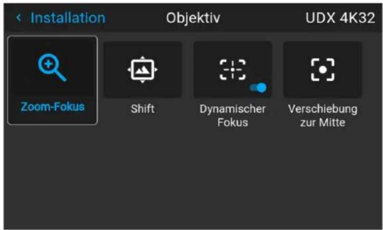 Installation Objektiv UDX 4K32 Zoom-Fokus Shift Dynamischer Fokus Verschiebung zur Mitte