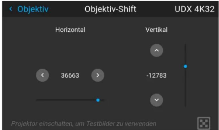 Objektiv Objektiv-Shift UDX 4K32 Horizontal Vertical 36663 -12783 Projektor einschaften, um Testbilder zu verwenden