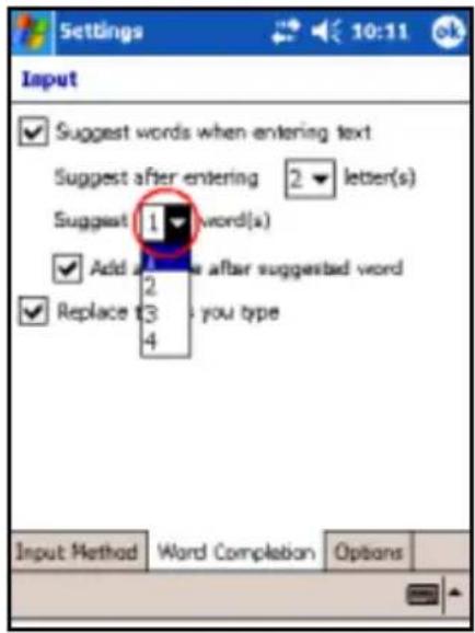 HP iPAQ hx2790c - Changing Word Suggestion Options - 3