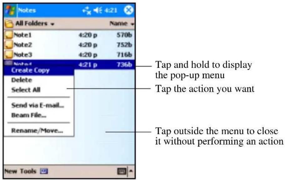 HP iPAQ hx2790c - Pop-Up Menus - 1