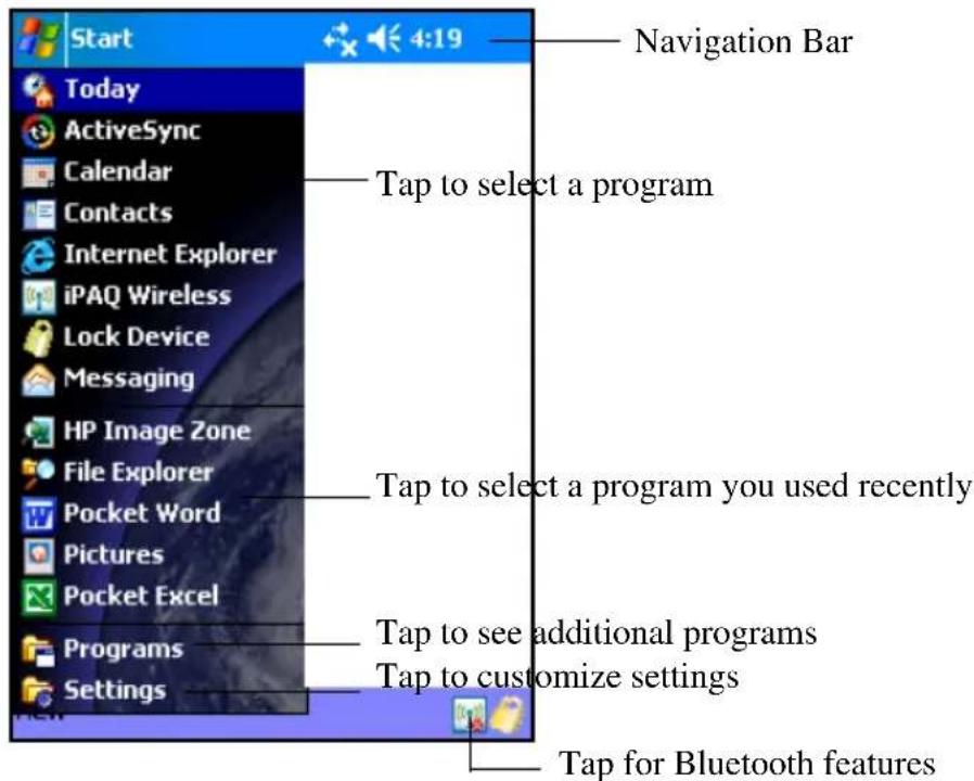 HP iPAQ hx2790c - Navigation Bar and Command Bar - 1