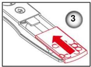 Diagram of a remote control device with a red arrow indicating the location on the right side, labeled with number 3.