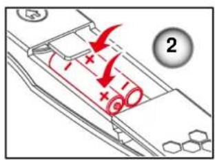 Diagram showing battery charging process with red arrows indicating charge movement and a numbered circle labeled '2'