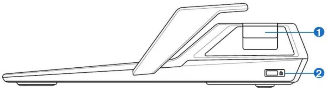 Technical line drawing of a mechanical device with labeled parts 1 and 2