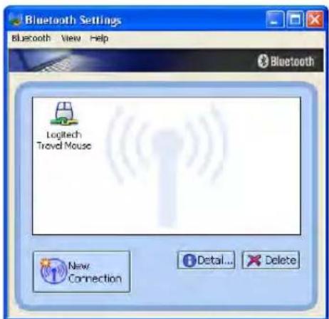 Bluetooth Settings Bluetooth View Help Logitech Travel Mouse New Connection Detail... Delete