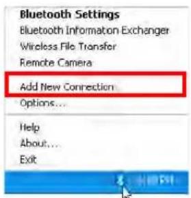 Bluetooth Settings Bluetooth Information Exchanger Wireless File Transfer Remote Camera Add New Connection Options... Help About... Exit