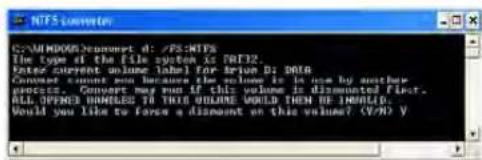 C:\WINDOWS\request of: /PS:NTFS The type of the file system xs NTFS2. Fates current volume label for SPION D: 2019 I am not equal to the volume is in use by another process. Convert may run if this volume is discounted faster. ALL OPENCE NAMES TO THIS VOLUME WOULD THEN BE INSTALLED. Would you like to form a discount on this volume? (Y/N) Y
