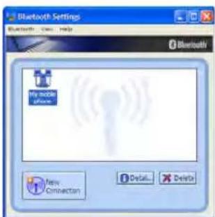 Bluetooth Settings Bluetooth View Help My mobile phone New Connector Detail Delete