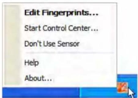 Edit Fingerprints... Start Control Center... Don't Use Sensor Help About...