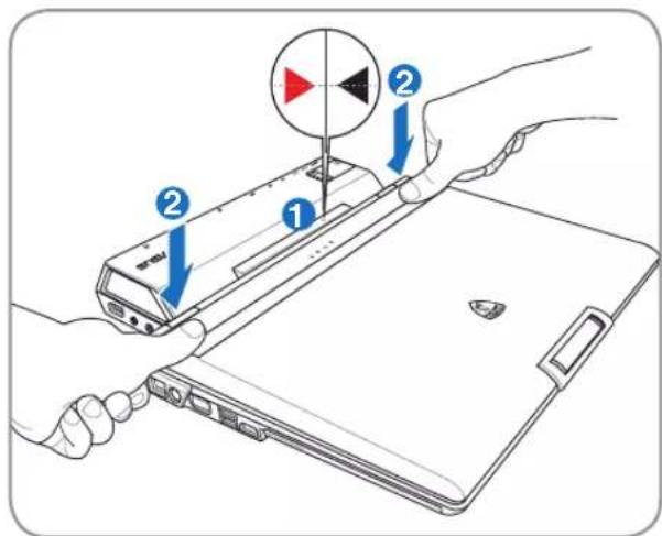 Diagram showing two hands installing a device with labeled components and directional arrows indicating assembly or status.