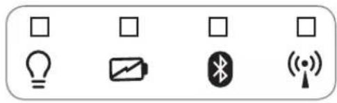 Four icons representing basic wireless signals: light bulb, battery, Bluetooth, and wireless signal