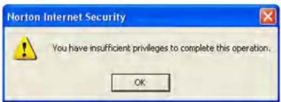 Norton Internet Security You have insufficient privileges to complete this operation. OK