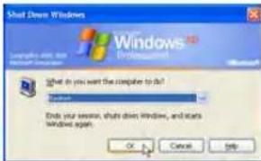 Shad Down Windows What do you want the computer to do? OK End your session, share down Windows, and starts Windows again OK Cancel Help