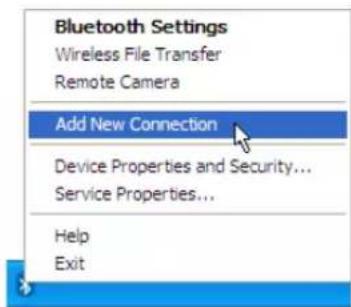 Bluetooth Settings Wireless File Transfer Remote Camera Add New Connection Device Properties and Security... Service Properties... Help Exit