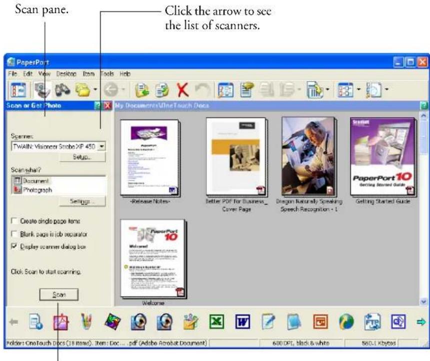 Visioneer Strobe XP 450 - To access the TWAIN interface from PaperPort: - 3