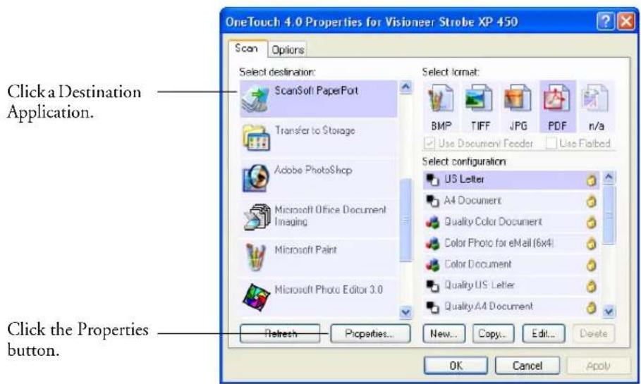 Visioneer Strobe XP 450 - SETTING DESTINATION APPLICATION PROPERTIES - 1